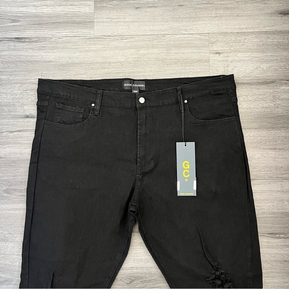 Good Counsel Men’s Plus Size 48WX34 Distressed Thurmond Taper Jeans Black - Picture 4 of 9